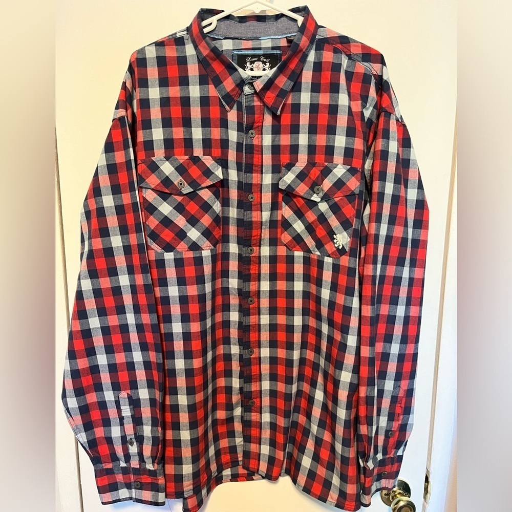 Lions Crestโ by English Laundry Mens Red and Blue Plaid Button Down Big and Tall